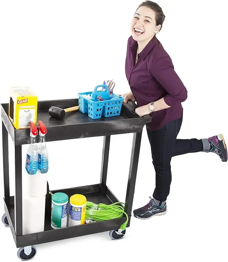 Stand Steady Tubstr 2 Shelf Utility Cart Supports Up to 250 lbs - Heavy-Duty Plastic Service Push Cart with Deep