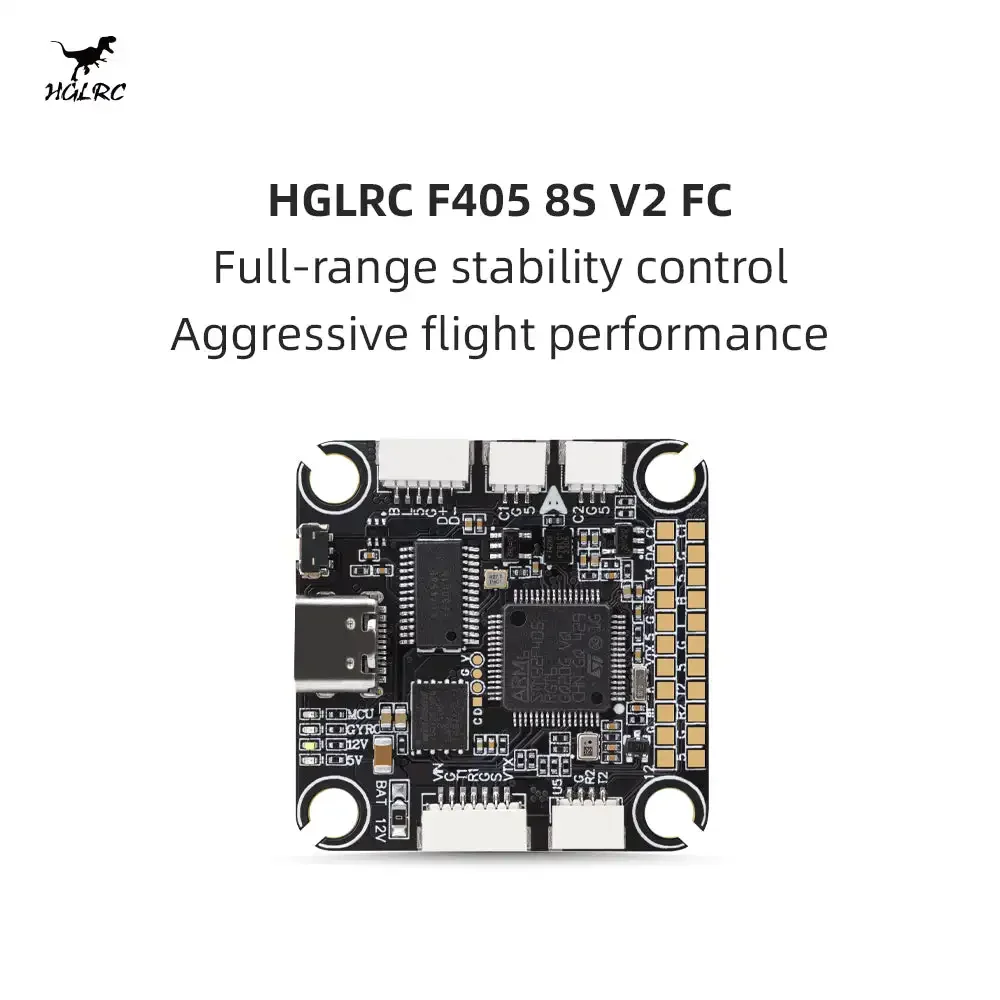 HGLRC F405 8S V2 Flight Controller, F405 ICM42688 Gyro 2-8S LiPo Plug-and-Play FPV FC with Built-in Barometer & 16MB Blackbox