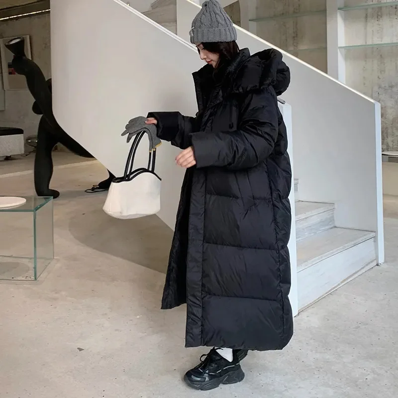 2023 neue Winter Frauen warm All Match Parka für Mode Kapuze einfarbige Tasche Kordel zug lose Jacke Mantel