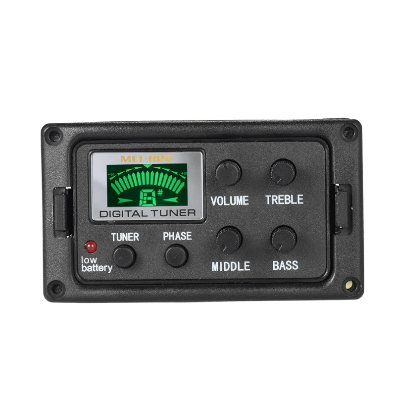 Acoustic Guitar 3-Band EQ Equalizer Tone and Volume Amplifier Preamp Piezo Pickup with Tuner Phase Function LCD Display Unibody