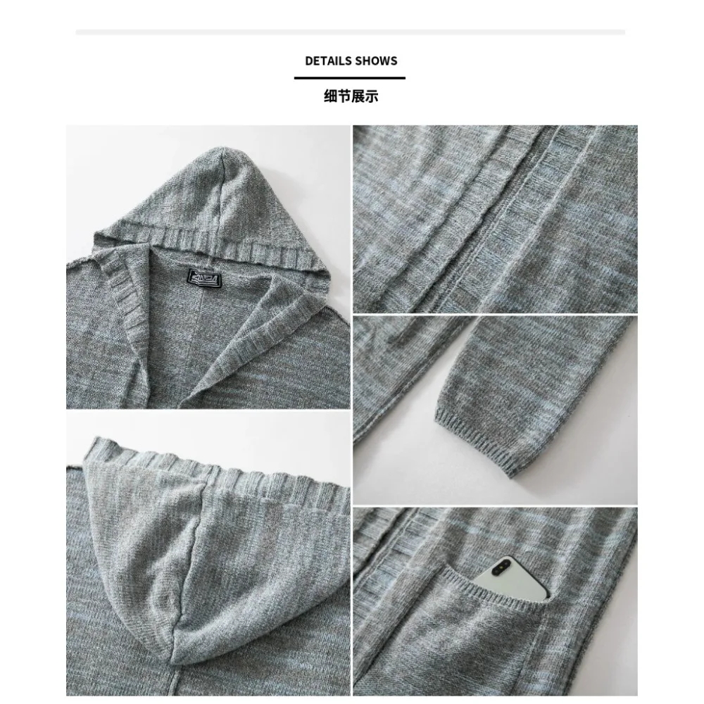 Men Cardigan Sweaters Hooded Coat Full Sleeve Solid Coats Casual Loose Outerwear Splice Open Stitch Autumn Winter 2024