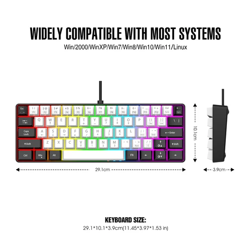 Imagen 2 del producto Teclado para juegos con cable al 60%, mini teclado ultracompacto retroiluminado RGB, mini compacto impermeable 61 teclas, adecuado para jugadores de PC/Mac, t