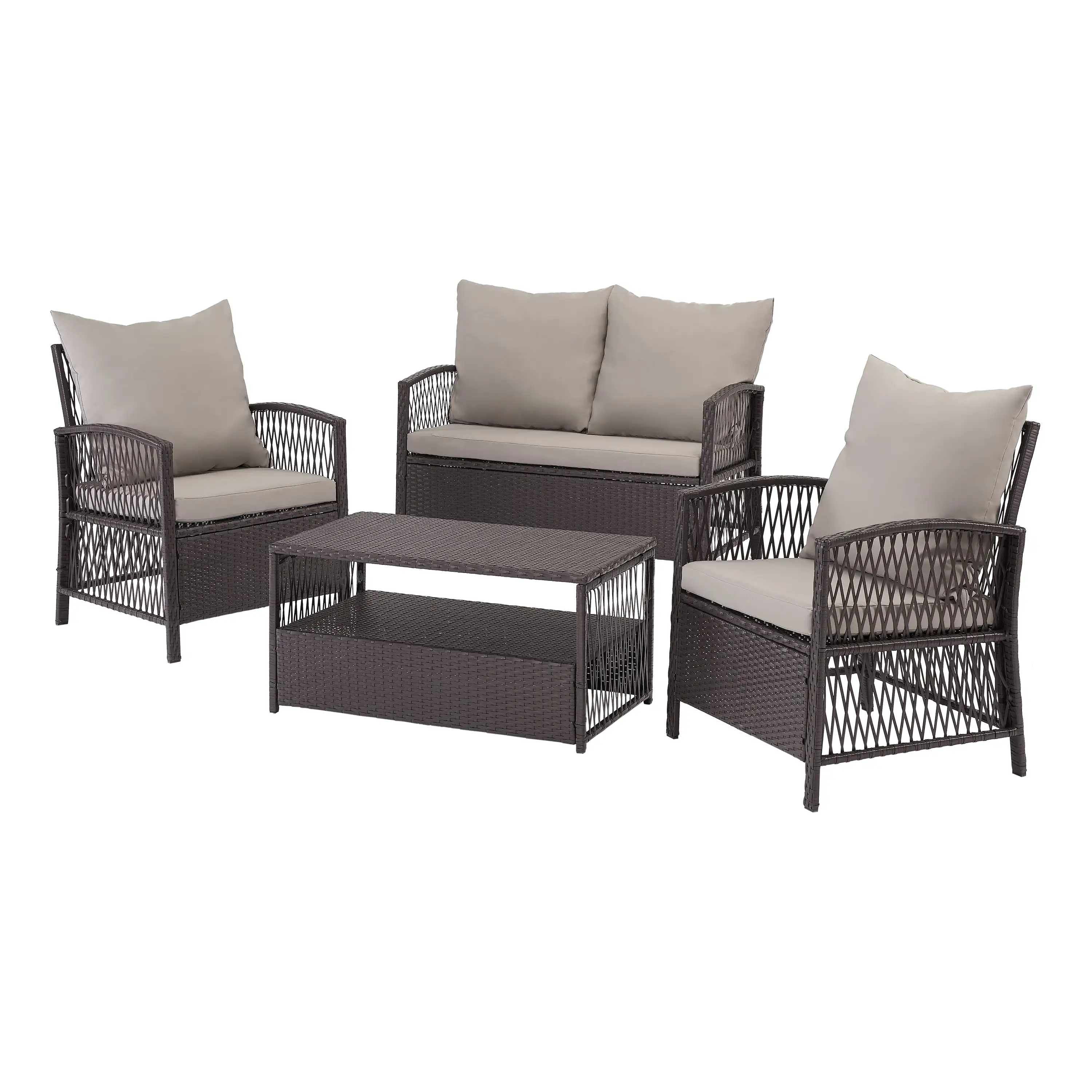 Sanza4-PieceOutdoor Rattan Wicker Conversation Set Mocha/Beige Furniture set is easily cleaned- just wipe down with a damp cloth