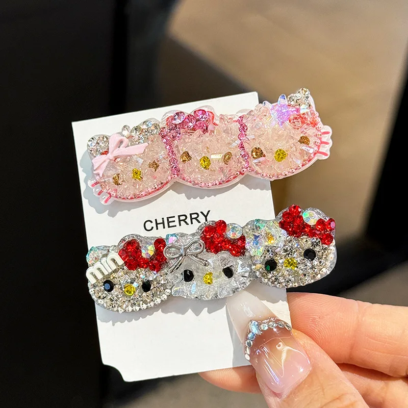 

Korean New Hello Kitty Full Diamond Cute Hair Clip Women's Bangs Broken Hair Clip Fashionable Girl KT Duckbill Clip Wholesale