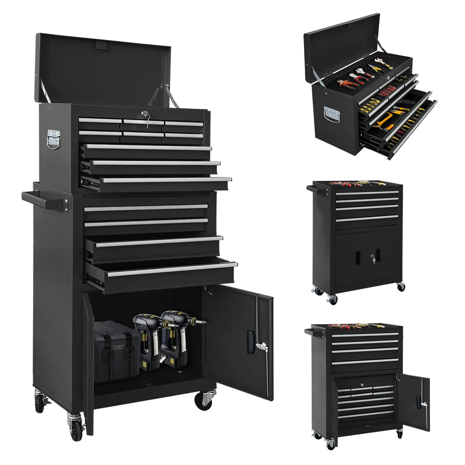 13-Drawer Double Door Rolling Tool Chest, 2 in 1 Detachable Tool Chest,Tool Box with Drawers and Wheels, Large Tool