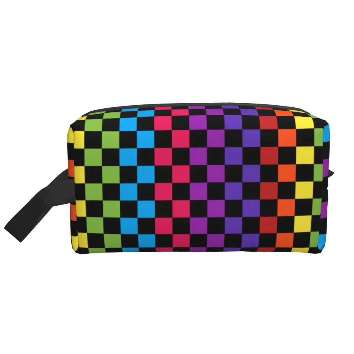Aangepaste regenboog vierkanten patroon Checker reizen cosmetische tas voor vrouwen toilettas make-up organisator Lady Beauty opslag Dopp Kit Case