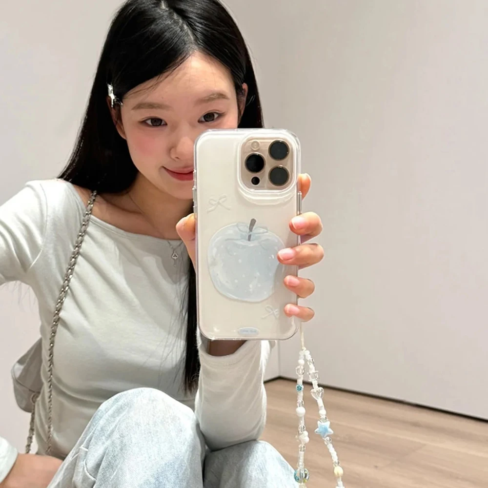 Koreanische Blaue Frucht Handyhülle für Samsung Galaxy S26 S25 S24 S23 S22 S21 FE Ultra Plus 4G 5G Feder-Textur Rückseite