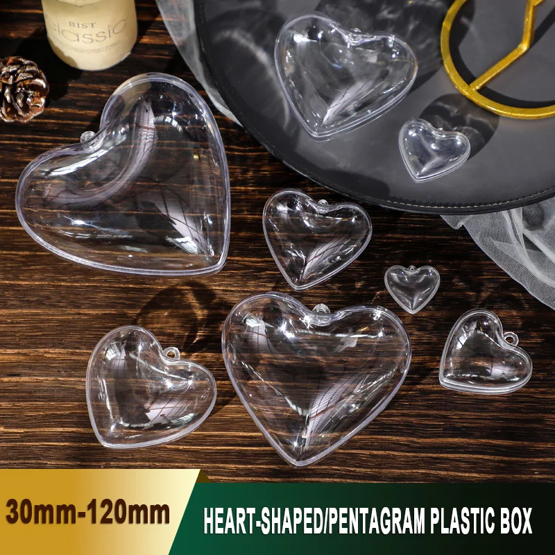 1-20Pcs Transparent Plastic Heart/Pentagram Box DIY Ornament Display Case for Christmas Tree Party Decoration Valentine Souvenir