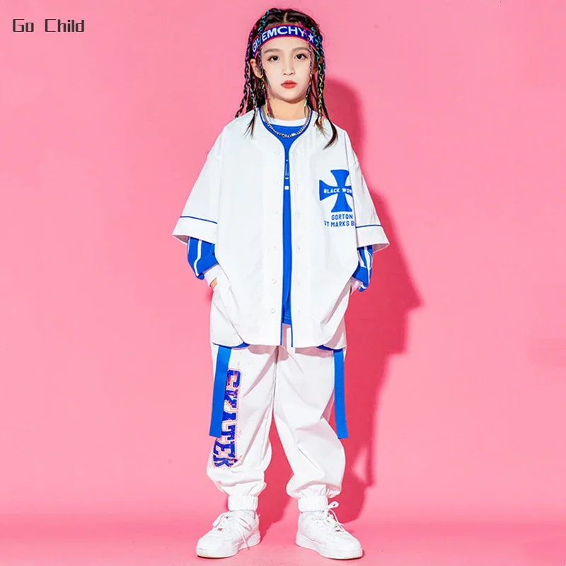 Hip Hop Boys Fashion Baseball Jacket Cargo Pants Girls Streetwear Sport Coat Children Jazz Clothes Set Kids Street Dance Costume