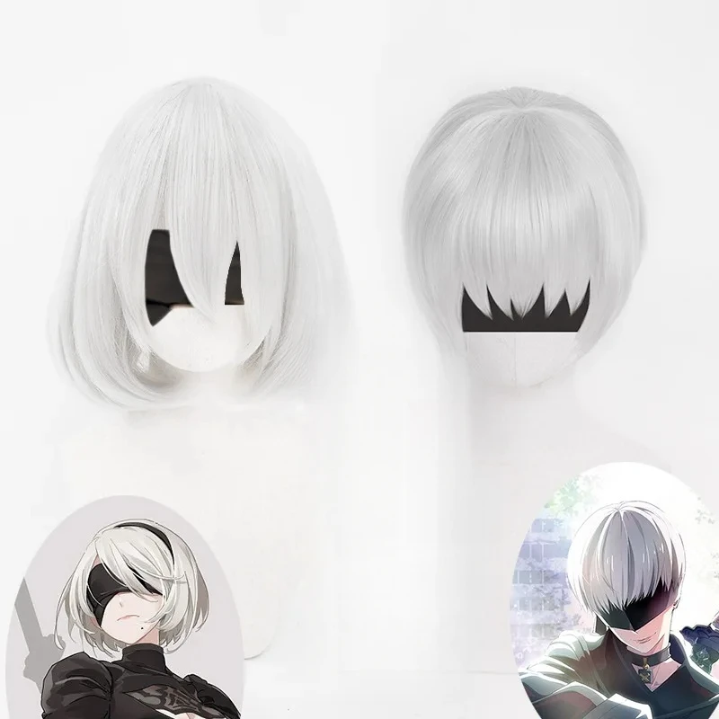 Disfraz de Anime Nier Automata, traje de 9S Yorha 2B, traje de mujer y hombre, peluca, disfraz de Halloween de talla grande, vestido negro de fiesta elegante