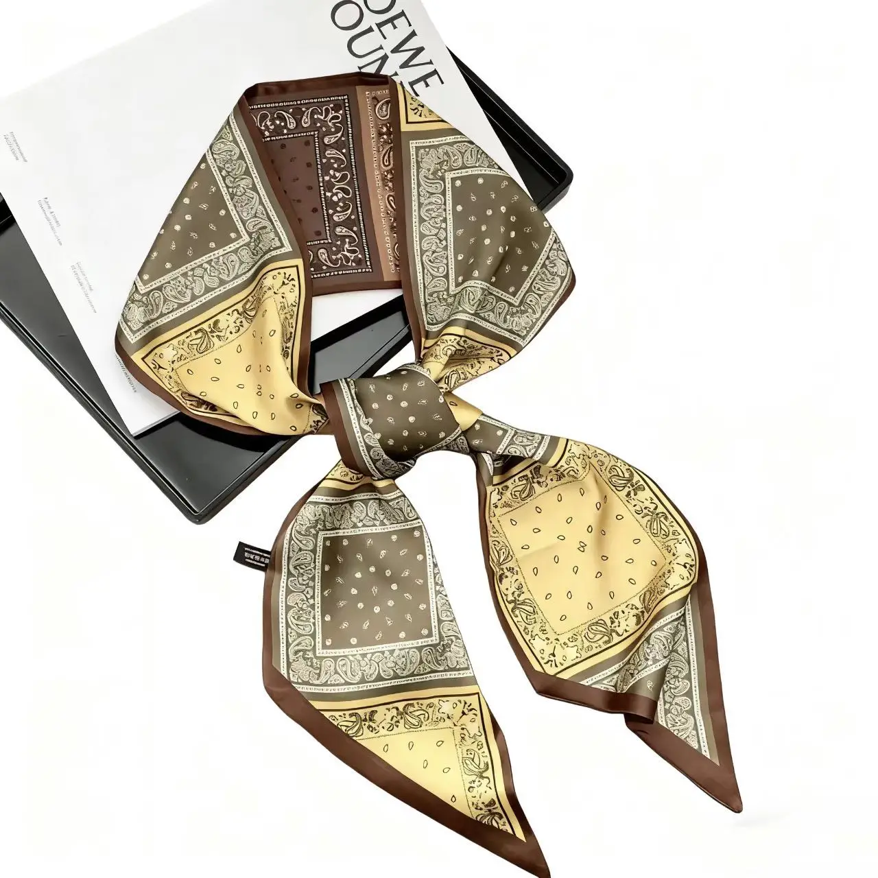 Luxuriöser bedruckter Seidenschal, grafisches Band für Damen, weicher langer Streifenschal, vielseitiges Halstuch, Taschenschal, Haarschal, Damen-Stirnband – Detail 10