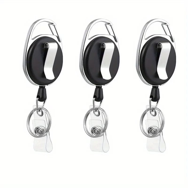 3 hochwertige ausziehbare Ausweishalter mit 360° ° Rotationsgürtel-/Karabinerhaken-Clip, Schlüsselanhängerring, Druckknopf und PVC-ID-Gurt