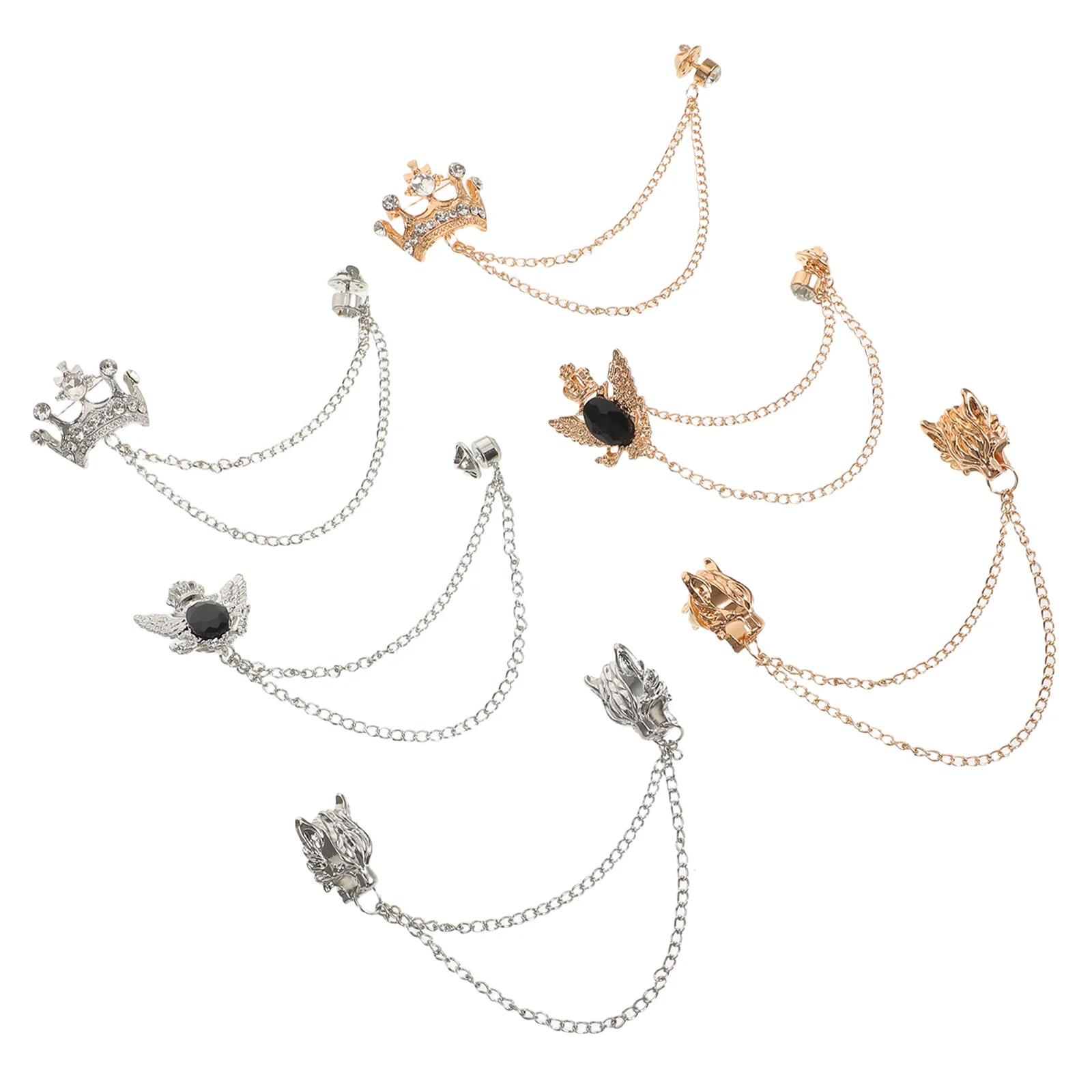 

6Pcs Crown Dragon Head Sweater Clips Rhinestone Adorned Retro Lapel Pins for Cardigans Shawls Decorative Clothing