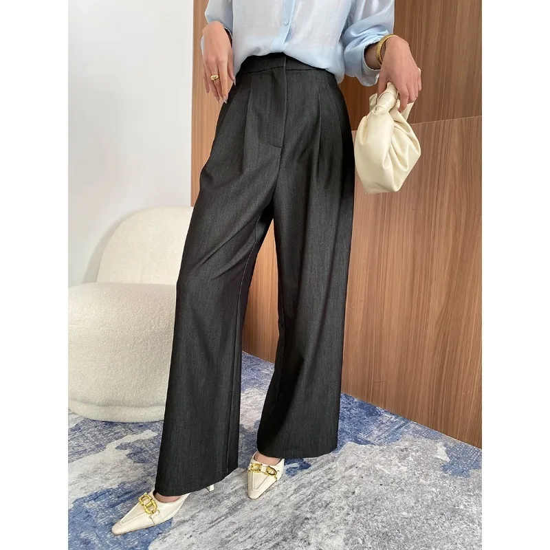 Spring Old Money Tone Flax High Waist Suit Straight Wide Leg Pants