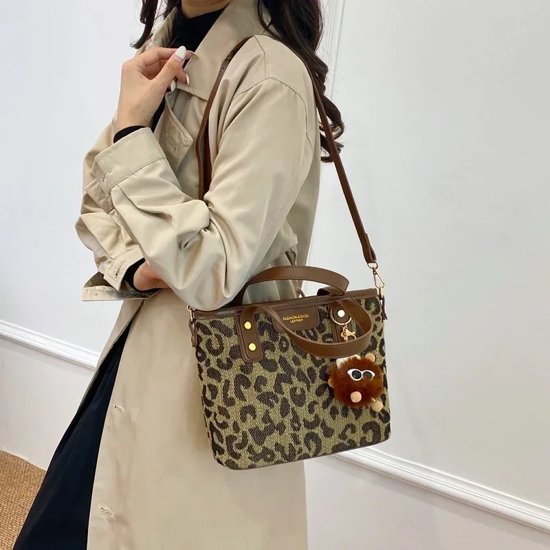 High End Versatile Women's Bag,2024 Autumn New Leopard Print Shoulder Crossbody Bag,Handbag,Bolsa De Cubo De Gran Capacidad