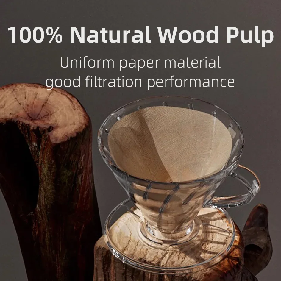 Ungebleichte Natürliche Holzfaser-Kaffeefilter, 60-Grad-Konus Pour-Over Tropfpapierfilter V01/V02, 40/100 Stück Packung – Detail 5