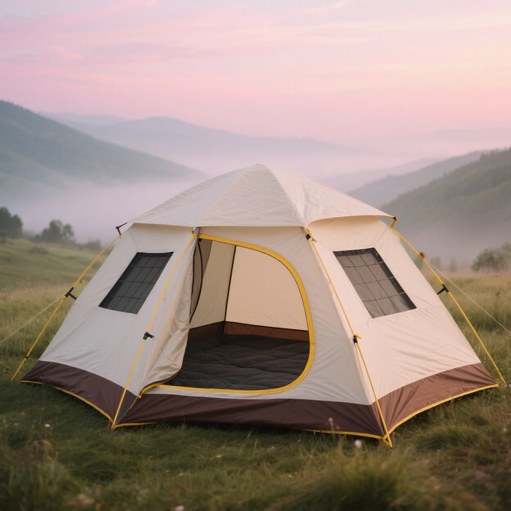 

STLF All-Season Double Outdoor Camping Tent Beige-Brown Patchwork Design Rainproof UV-Resistant Portable Beige-Brown Camping Ten