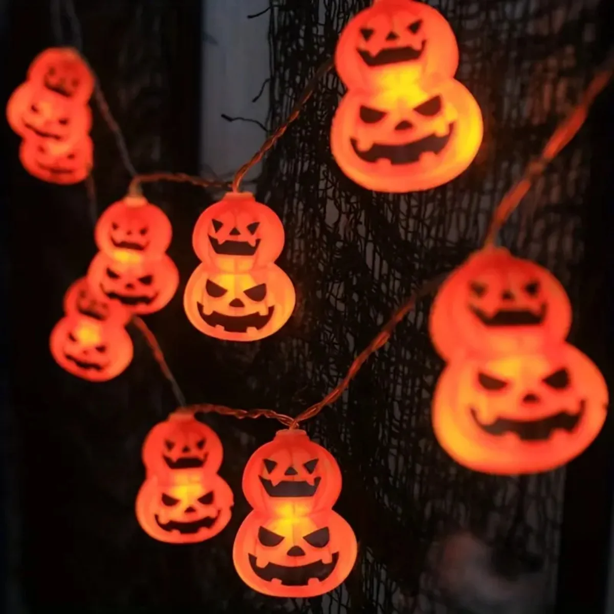 1pc 10/20 LED Halloween Double Pumpkin String Light 2 Layer Pumpkin Fairy Lamp Battery Powered For Home Holiday Halloween Decor