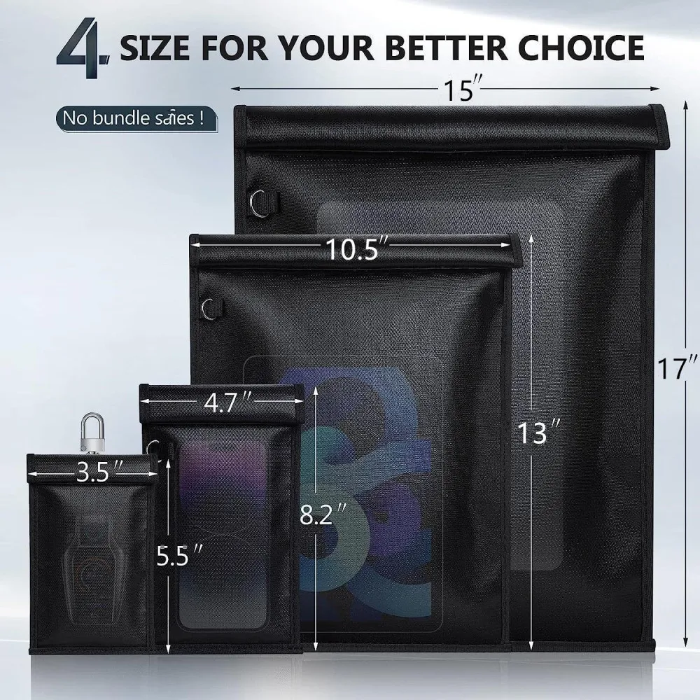 Portable RFID Pouch Fireproof Waterproof Shield Case For Mobile Phone Smart Car Key Tablet Security