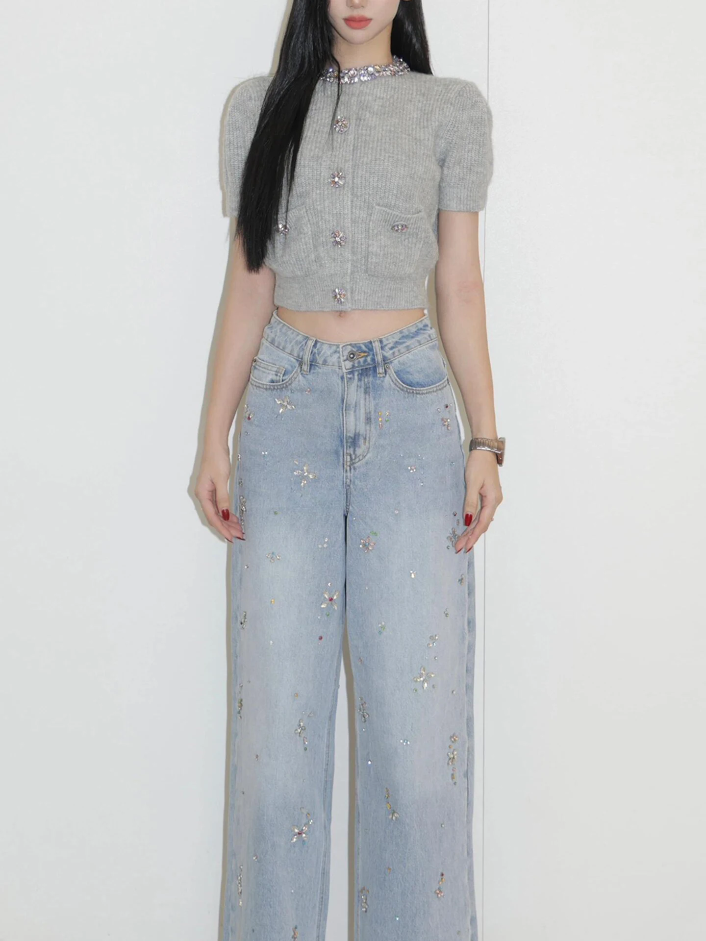 High-End Women's ort Knitted Open Cardigan with Diamond Embelliment Autumn 2025 Faion Commute Sle Breathable Soft