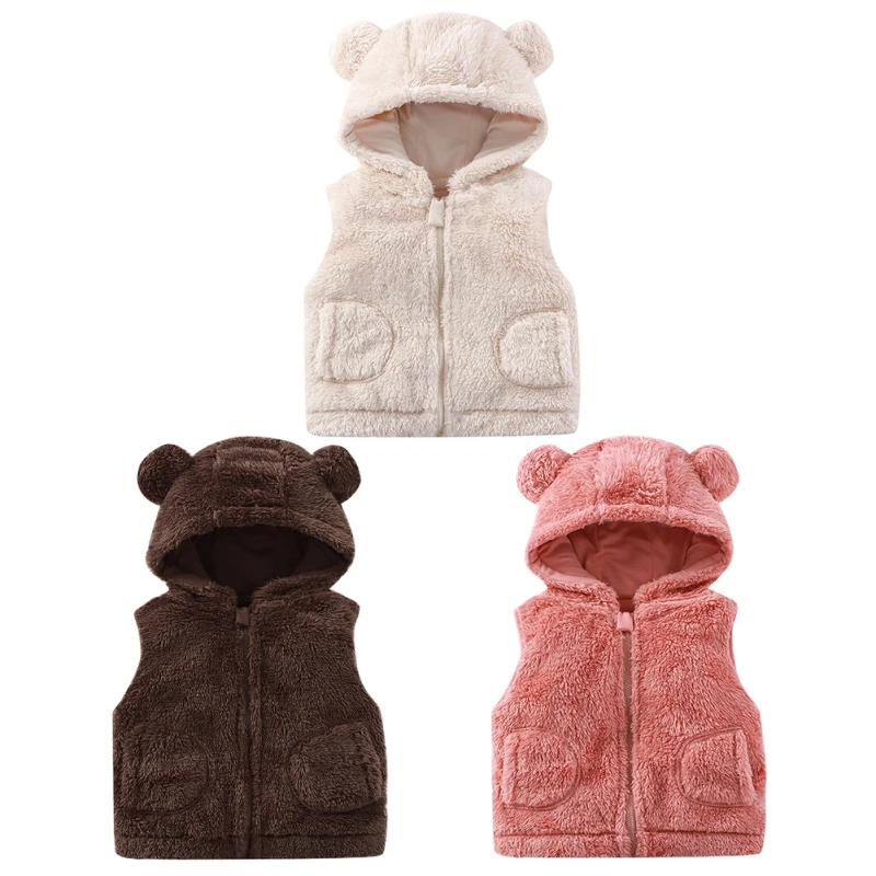 

Autumn Winter Baby Girls Boys Warm Waistcoat Plush Vest Cute Bear Hooded Tops Child Warm Fashion Zipper Warm Coat