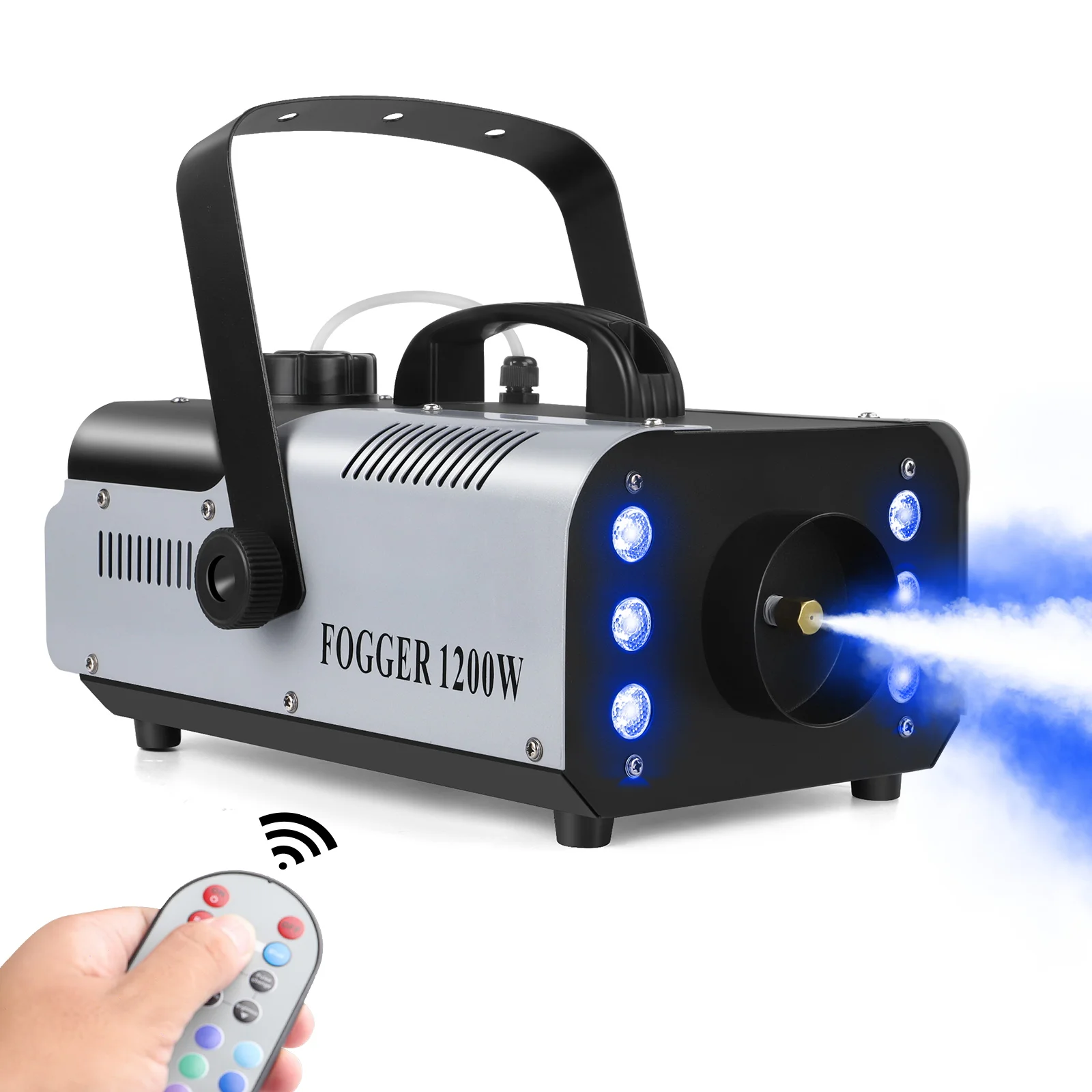GEFENSI 1200W Fog Machine 6LEDs Remote Fogger Ejector Disco Colorful Smoke Machine DJ Christmas Party Effects Stage Light
