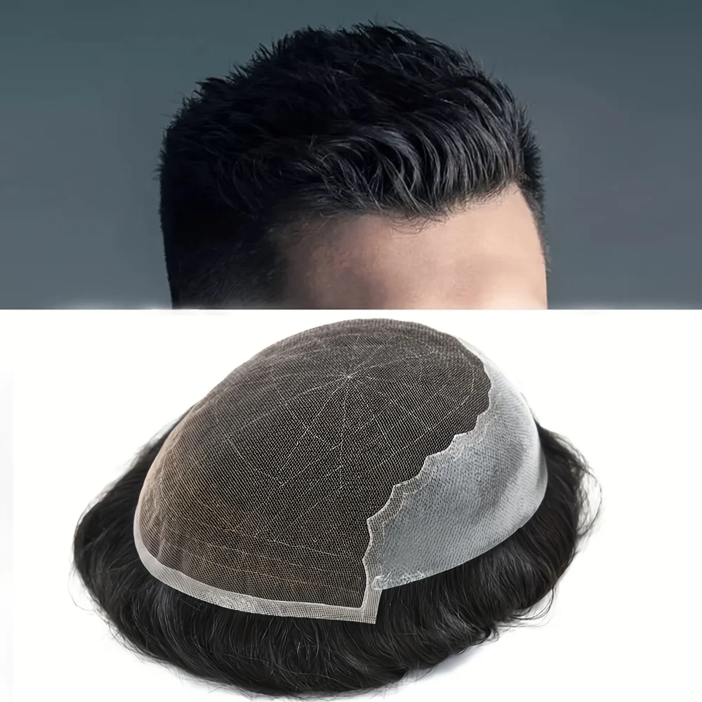 غير مرئية Q6 تنفس السويسري الدانتيل قاعدة الرجال الشعر المستعار شعري طبيعي باروكة من شعر طبيعي 7x9 تنفس السويسري الدانتيل الشعر المستعار للذكور #3