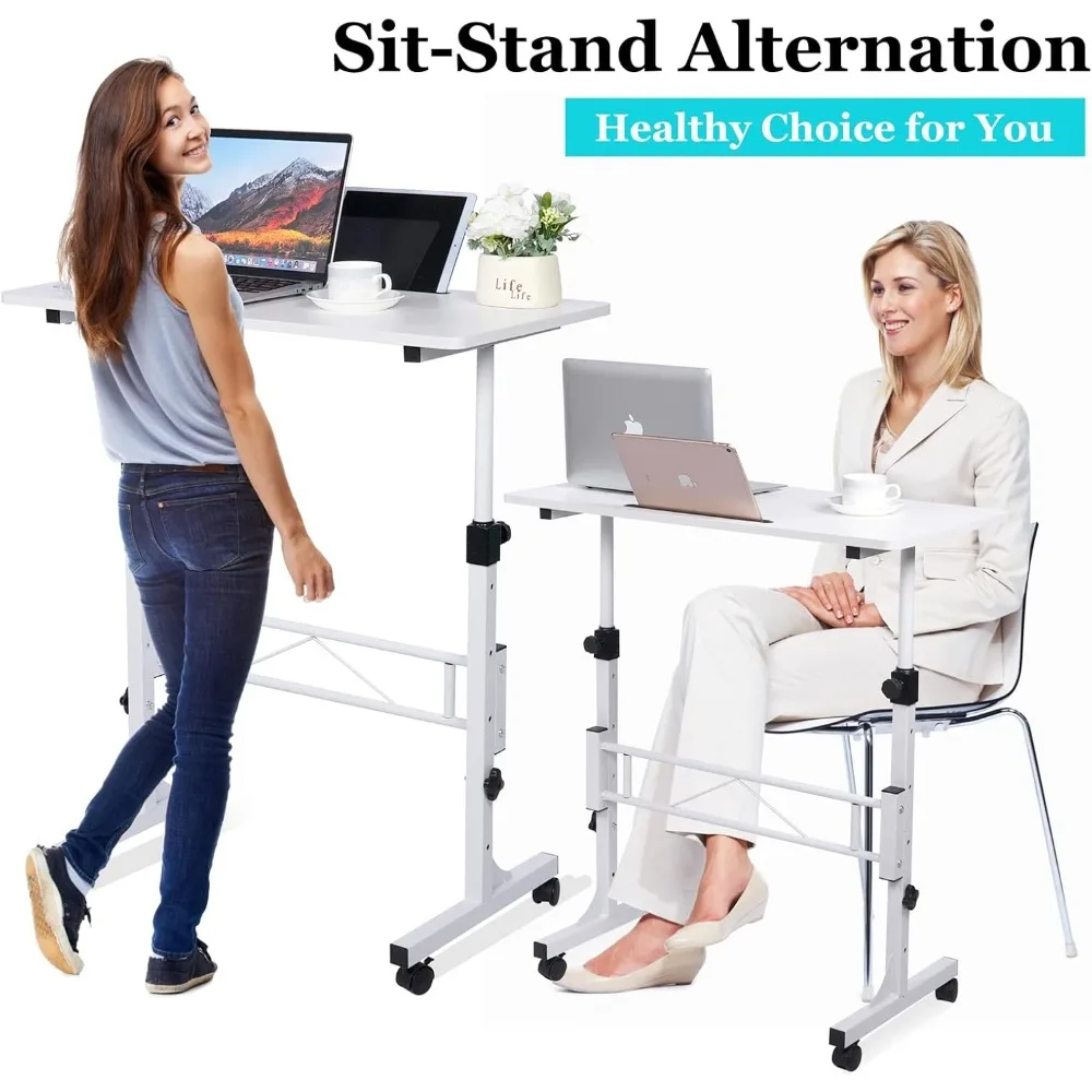 

Standing Adjustable Height, Mobile Stand Up with Wheels Small Computer Desk Rolling Desk