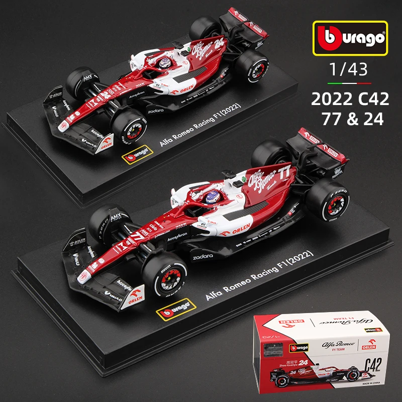 Bburago 1:43 Alfa Romeo F1 Team Orlen C42 #77 Bottas 2022 Racing 24# Guanyu Formula One Alloy Car Model Toy Die Cast Voiture