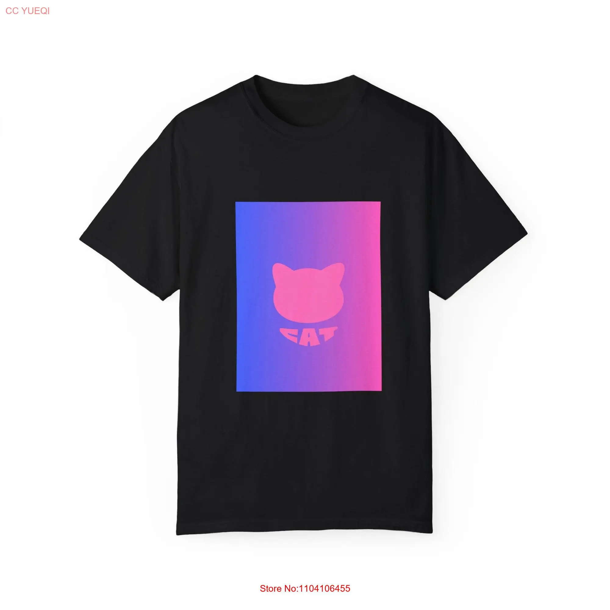 Silhouette of Cat's head Gradation Garment Dyed T shirt Kawaii Cute long or short sleeves