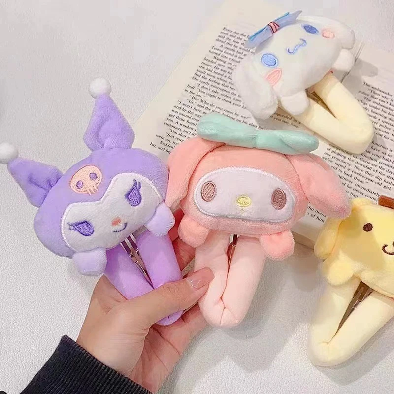 Sweet Sanrio My Melody Kuromi Cinnamoroll Doll Hairpin Plush Side Clip Hair Accessories Girl Birthday Gift