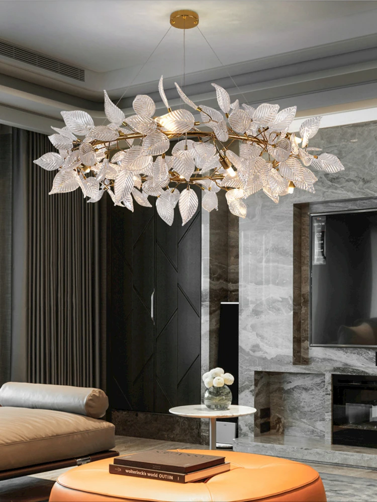 

Ginkgo Leaf Pendant Lamps Modern Romantic Leaves Pendant Chandelier Lights Fixture American Round Luxury Art Deco Hanging Lamp