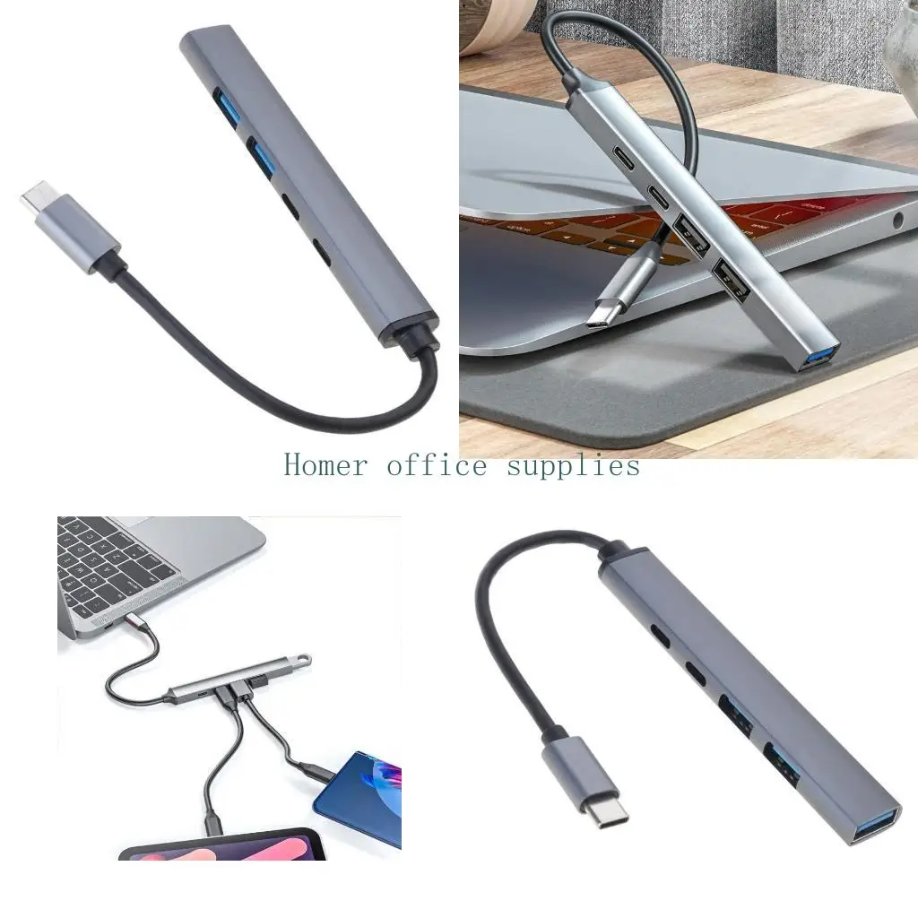 K43B Type C HUBs 5 in 1 Adapters with Fast Speed USB 3.0/2.0, Type C PD60W Charging for Various Devices