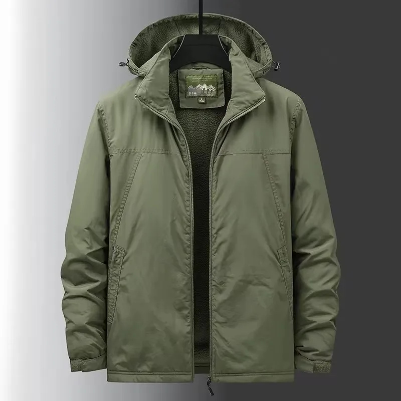 Autumn Winter Cargo Jacket Thick Warm Outdoor Hiking Jacket Hat Detachable Fleece Lined Warm Hooded Jacket Waterproof Mens Coats