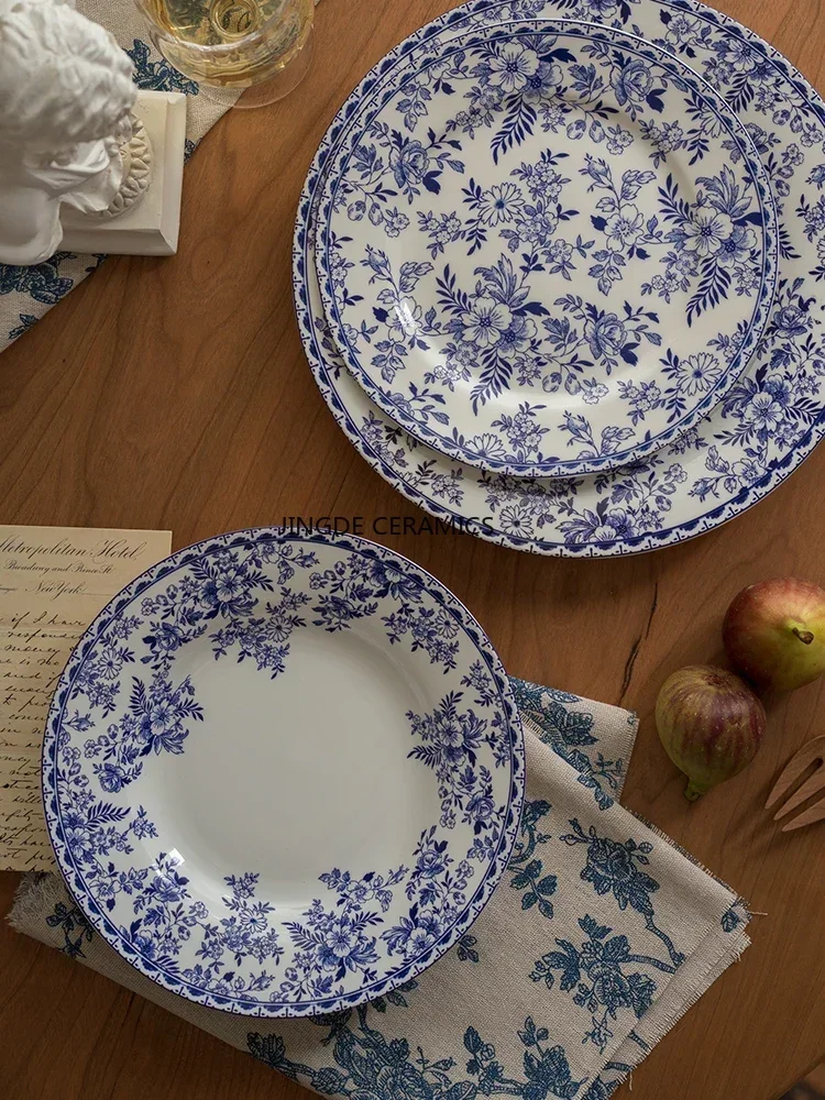 Vintage Celadon Ceramic Tableware Set, Plates, Dishes, Household Kitchen Storage Tray, Home Decoration blue and white porcelain