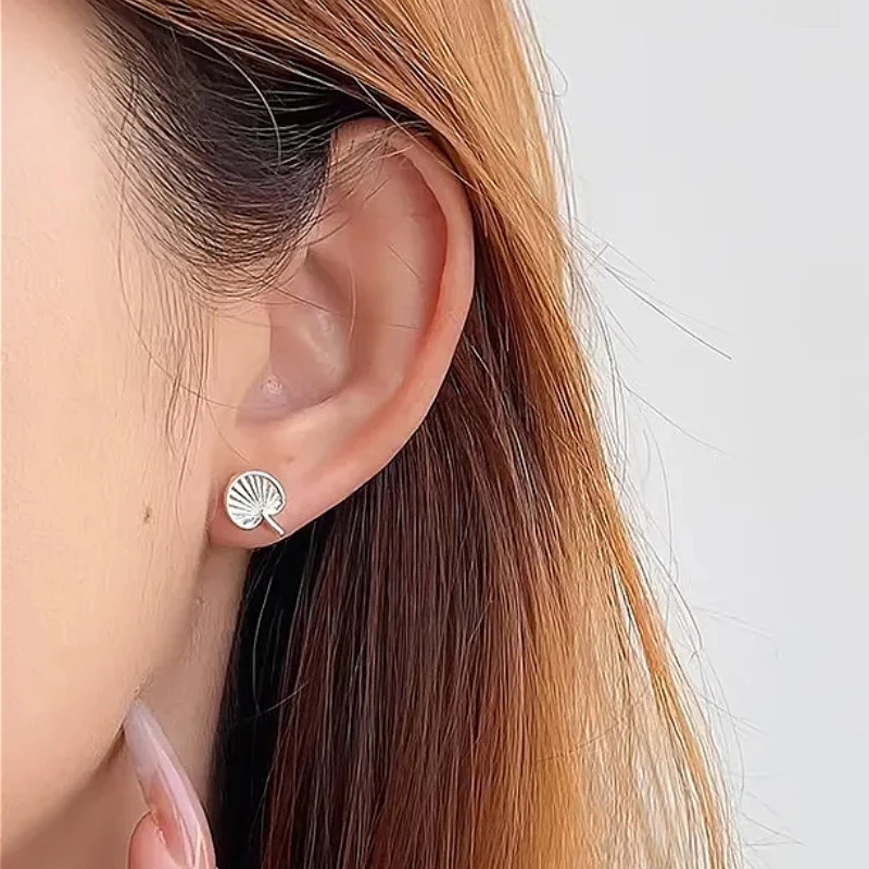 

925 Sterling Silver Geometric Mini Fan Sector Folds Stud Earring for Women Fine Jewelry High Luxury Vintage Accessories