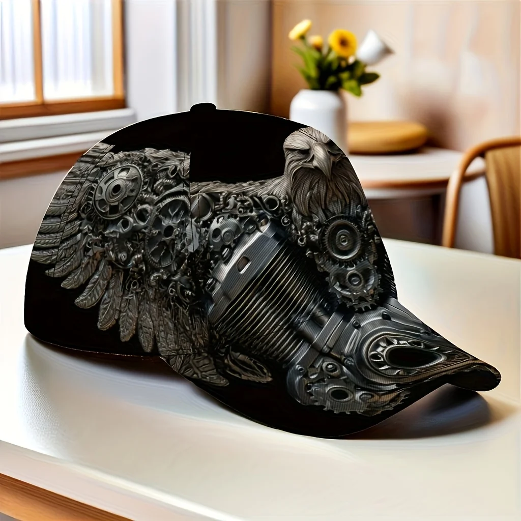 Mechanical Eagle Engine Print Baseball Cap Steampunk Gear Pattern Adjustable Dad Hat Biker Mechanic Gift Unisex Snapback Sun Hat