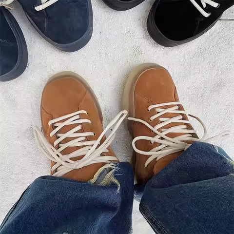 Suede Corduroy Bread Shoes Men Trendy Casual Thick Heel Lace Up Skateboard Shoes Winter Warm Solid Color Comfort Sneakers