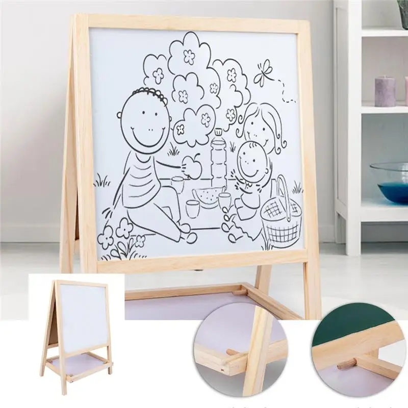 Standing Art Easel Wooden Drawing Board 2-In-1 Folding Double-Side Magnetic Writing Board For Kids Tabletop Chalkboard Signs