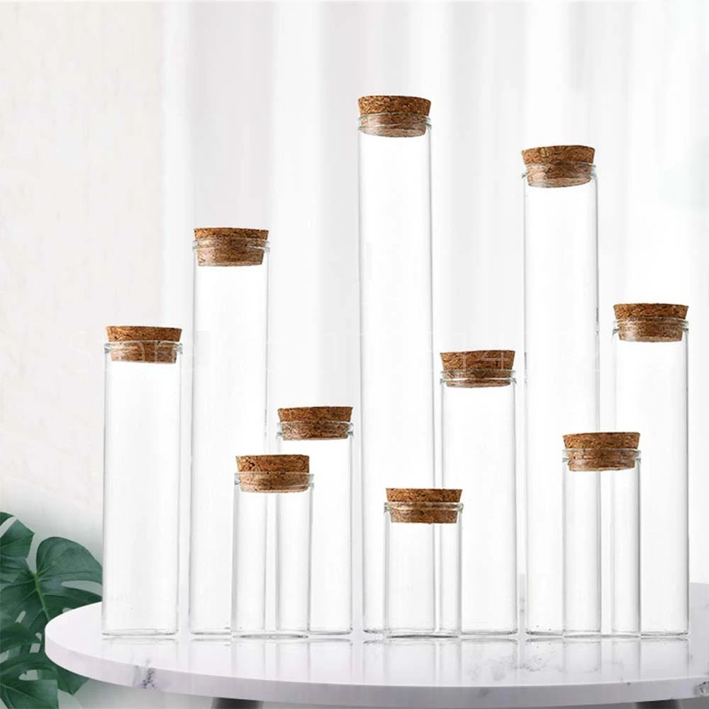 Cork Stopper Dragees Jars Bottles 12ml/15ml/20ml/30ml/40ml/50ml/55ml/60ml/80ml/100ml Small Glass Test Tube with Cork 20 pieces