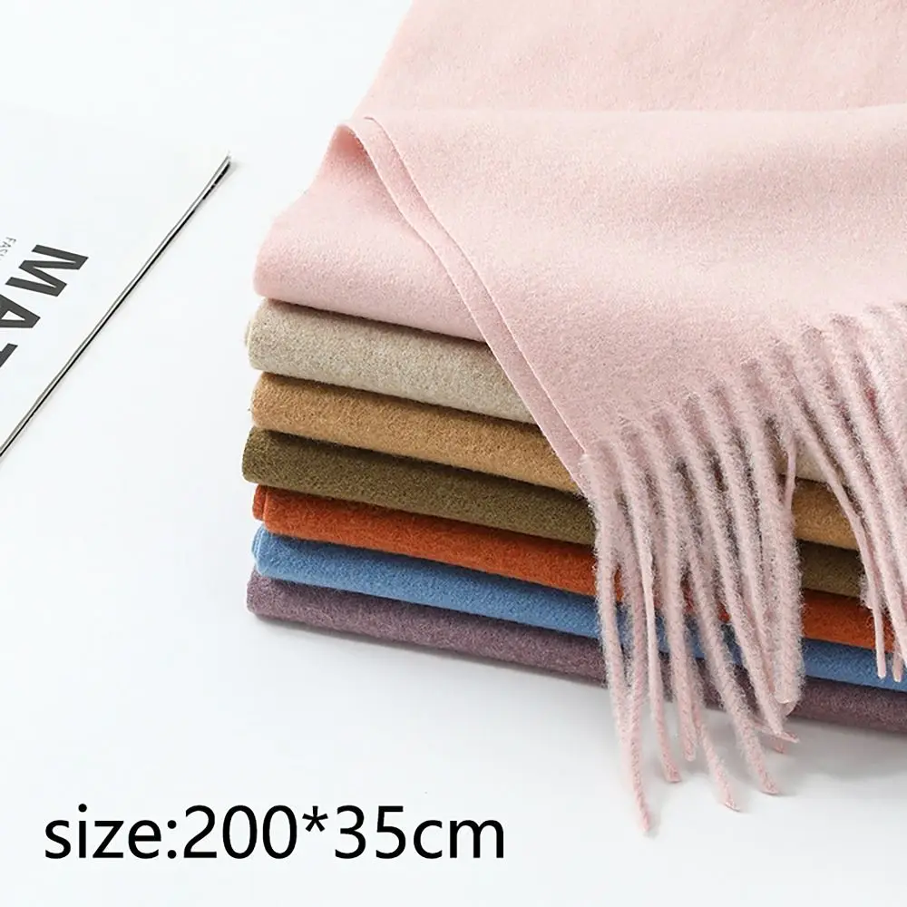 Luxurious 200x35cm Knitted Scarf All-match Solid Color Thickened Shawl Wool Winter Warm Long Scarves for Women Girls Maiden