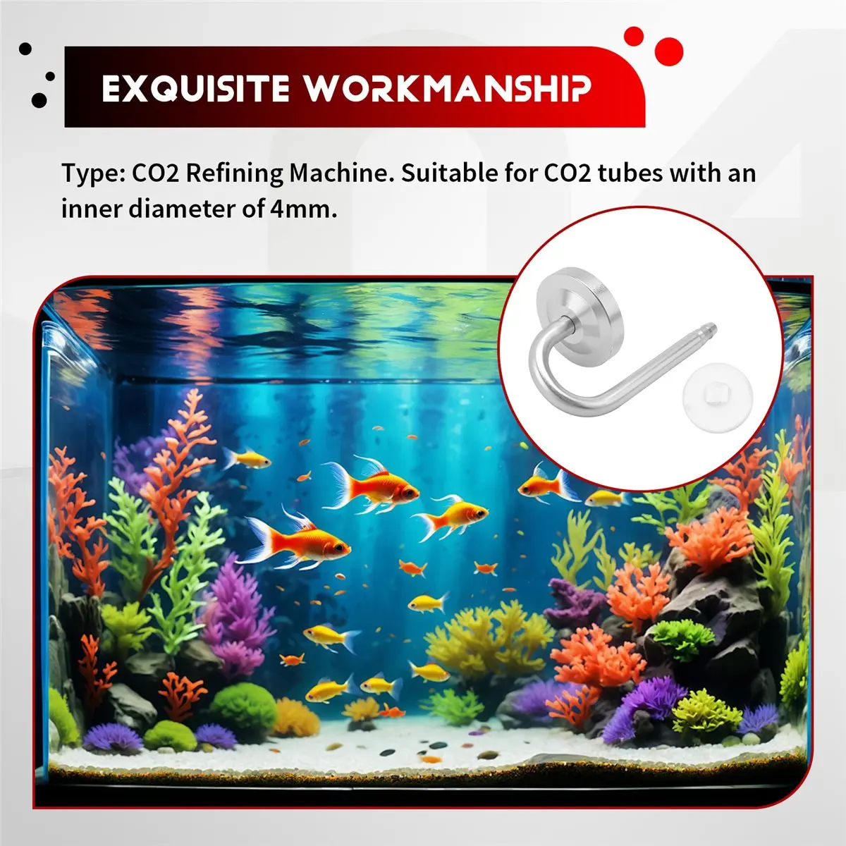 A77K Aquarium CO2 Diffuser Fish Tank Bubble Atomizer Solenoid Regulator CO2 Atomizer for Plant with Suction Cup