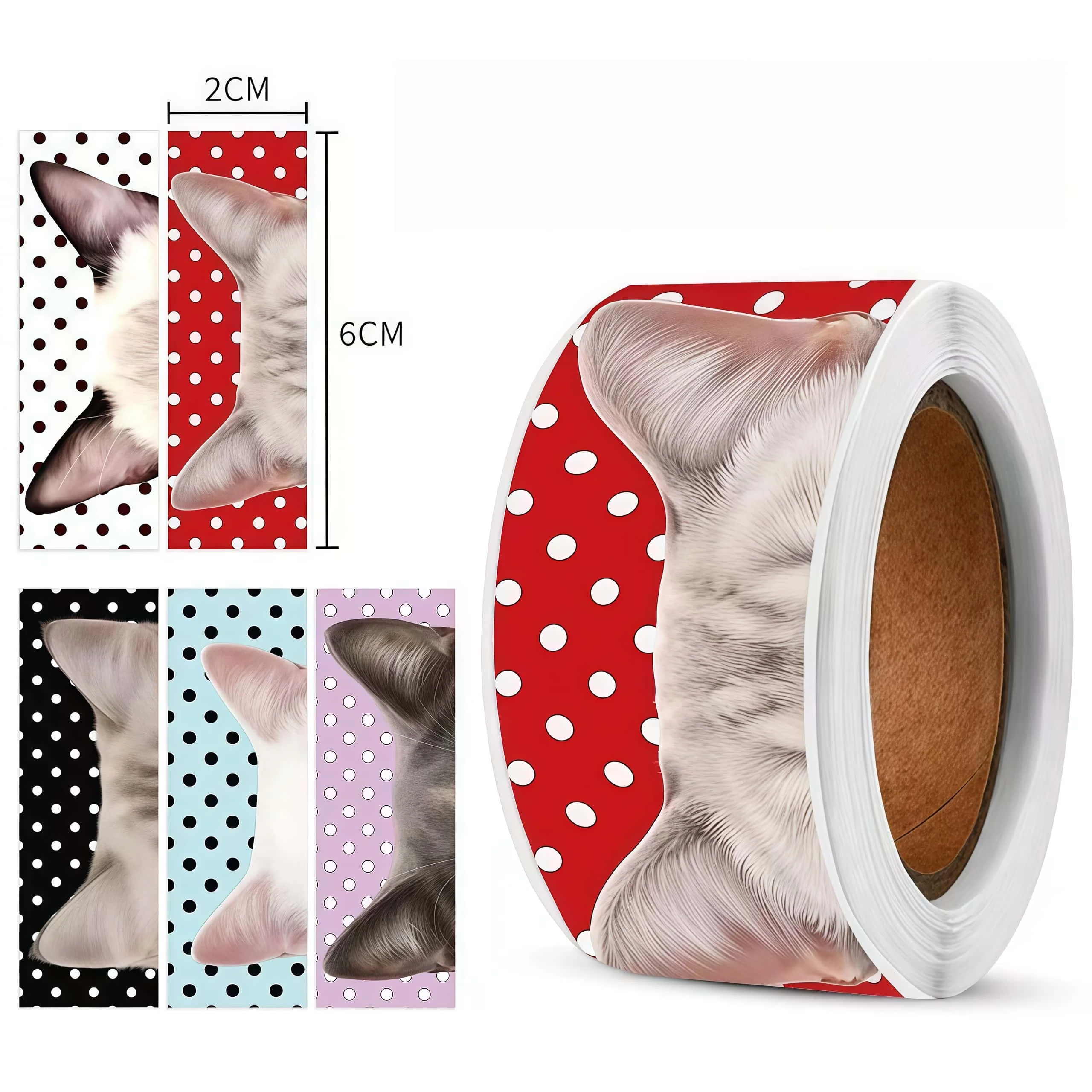 300Pcs Polka Dot Cat Ear Roll Stickers, Cute Kitten Ear Pattern Self-adhesive Labels for Packaging Journal DIY Decor