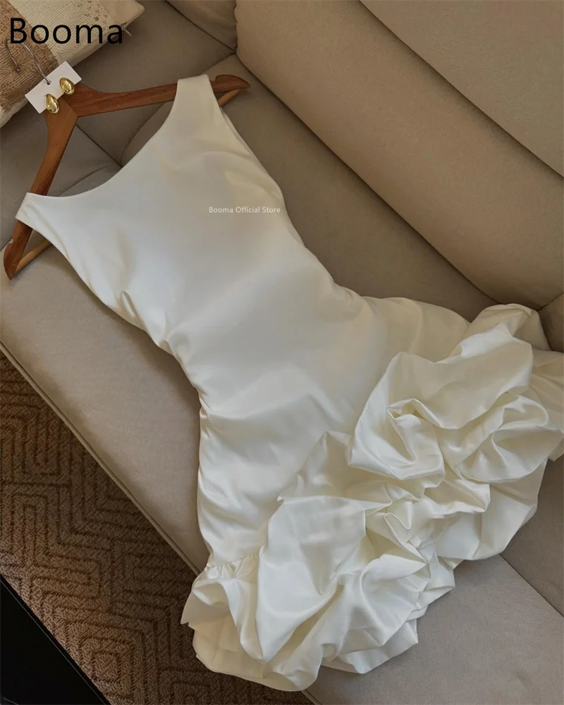 Booma vestidos de casamento simples, alça espaguete, sem mangas, curto, cetim, mini plissado, vestido de noiva personalizado 2025