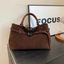 Marca de luxo mulher sacos camurça falsa marrom totes fivela ouro bolsa ombro moda bolsa design grande capacidade retro commuter saco