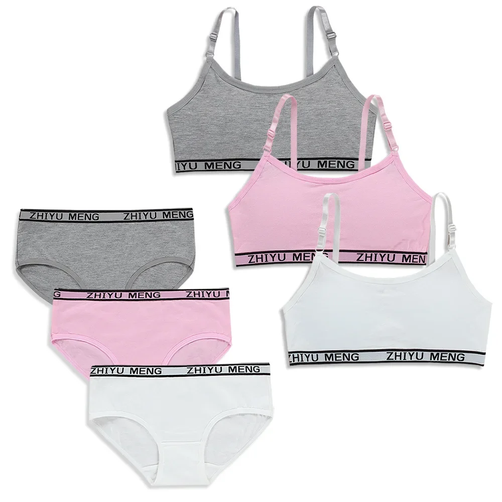 

Summer Wireless Sports Bra Cotton Training for Kids Young Girls and Panties Sets Lingerie Children Underwear