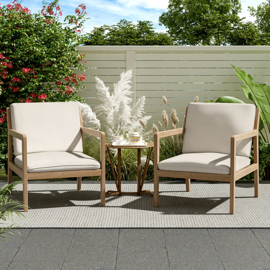 

Outdoor Acacia Wood Armchair, Set of 2, Patio Club Chair with Cushions, Light Teak