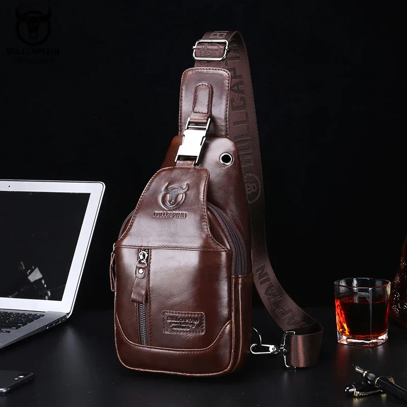 Imagem -06 - Bullcaptain Moda Masculina Bolsas de Ombro de Couro Bolsa Peito Homens Casual Business Cross Body Bags Short-distance Travel Bages