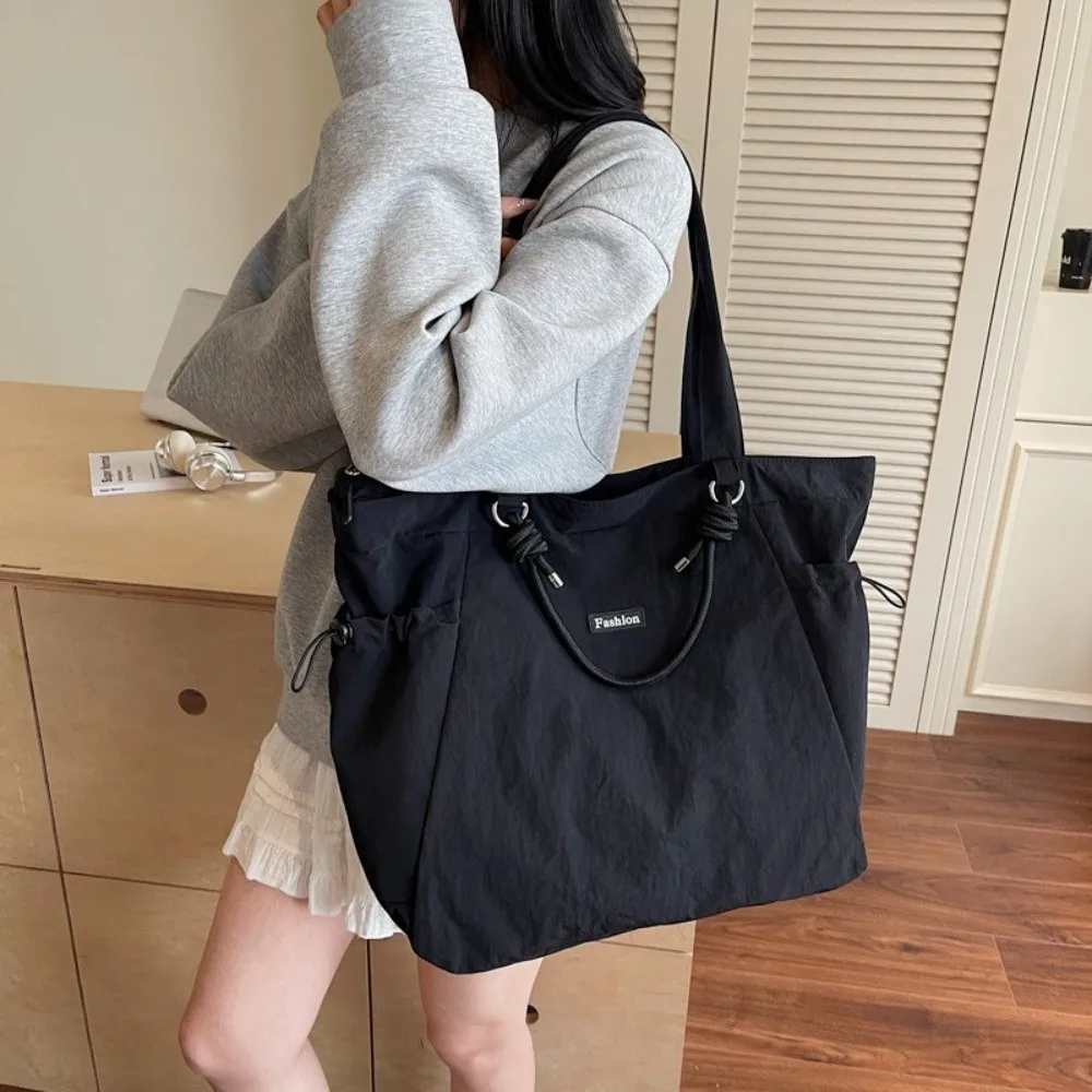 

Простая однотонная женская сумка-тоут, большая вместительная универсальная нейлоновая сумка на плечо, повседневная женская дорожная сумка на молнии