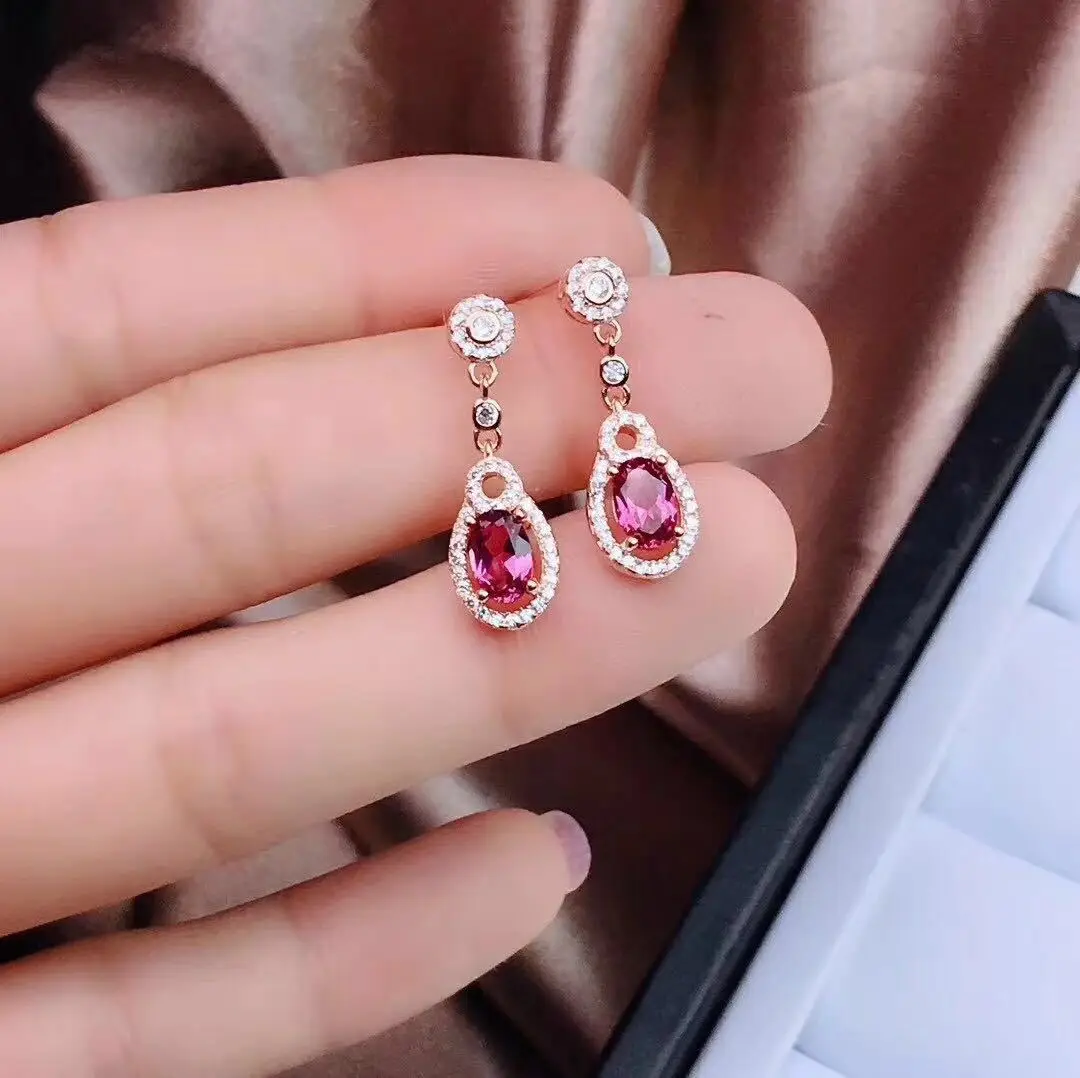 Megin Rose Gold Plated Garnet Red Zircon Crystal Stone Earring Collar Necklace Ring Bracelet Jewelry Set for Women Wedding Gift